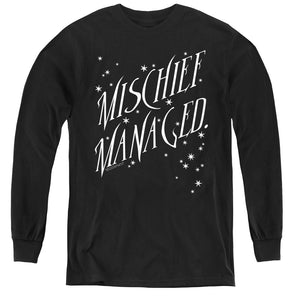 AN OFFCIALLY LICENSED HARRY POTTER MISCHIEF MANAGED 4 YOUTH LONG SLEEVE T-SHIRT BLACK