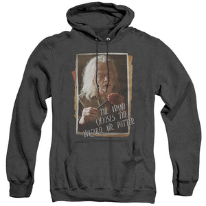 AN OFFCIALLY LICENSED HARRY POTTER OLIVANDER ADULT UNISEX HEATHER PULLOVER HOODIE BLACK