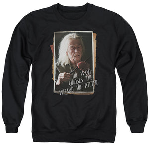 AN OFFCIALLY LICENSED HARRY POTTER OLIVANDER ADULT UNISEX CREWNECK SWEATSHIRT BLACK