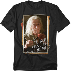 AN OFFCIALLY LICENSED HARRY POTTER OLIVANDER MEN'S REGULAR FIT T-SHIRT BLACK