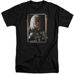 AN OFFCIALLY LICENSED HARRY POTTER OLIVANDER MEN'S TALL FIT T-SHIRT BLACK