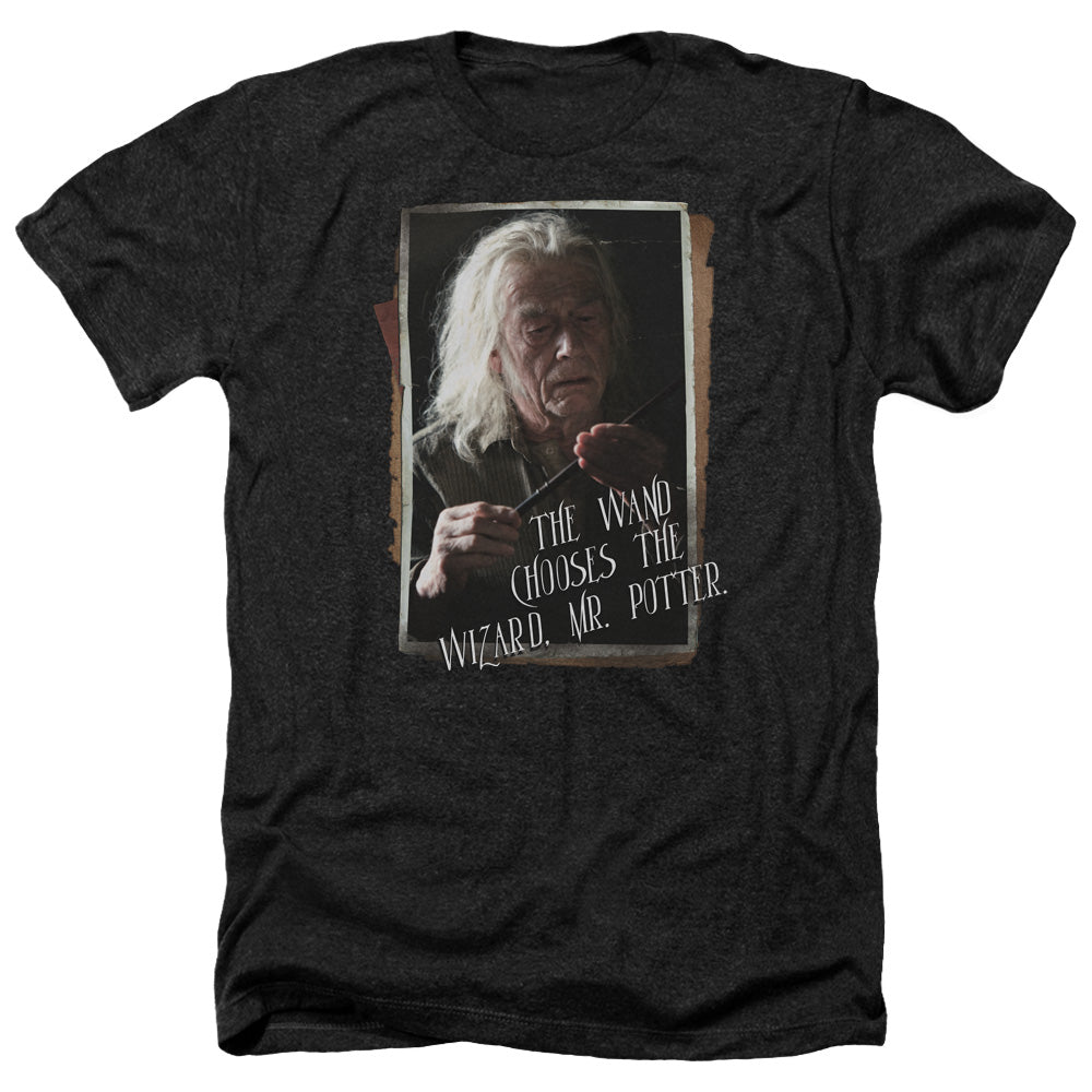 AN OFFCIALLY LICENSED HARRY POTTER OLIVANDER MEN'S HEATHER T-SHIRT CHARCOAL