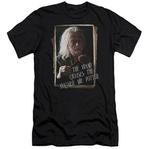 AN OFFCIALLY LICENSED HARRY POTTER OLIVANDER MEN'S PREMIUM SLIM FIT T-SHIRT BLACK