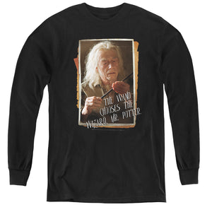 AN OFFCIALLY LICENSED HARRY POTTER OLIVANDER YOUTH LONG SLEEVE T-SHIRT BLACK