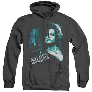 AN OFFCIALLY LICENSED HARRY POTTER BELLATRIX CLOSEUP ADULT UNISEX HEATHER PULLOVER HOODIE BLACK