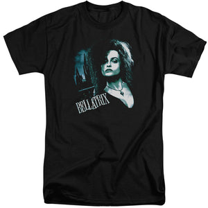 AN OFFCIALLY LICENSED HARRY POTTER BELLATRIX CLOSEUP MEN'S TALL FIT T-SHIRT BLACK
