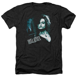 AN OFFCIALLY LICENSED HARRY POTTER BELLATRIX CLOSEUP MEN'S HEATHER T-SHIRT CHARCOAL