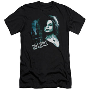 AN OFFCIALLY LICENSED HARRY POTTER BELLATRIX CLOSEUP MEN'S PREMIUM SLIM FIT T-SHIRT BLACK