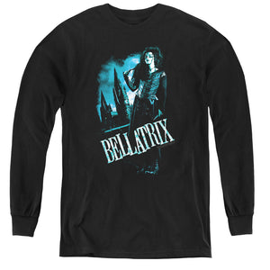 AN OFFCIALLY LICENSED HARRY POTTER BELLATRIX FULL BODY YOUTH LONG SLEEVE T-SHIRT BLACK