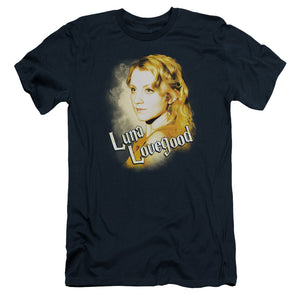 AN OFFCIALLY LICENSED HARRY POTTER LUNA CLOSEUP MEN'S PREMIUM SLIM FIT T-SHIRT NAVY