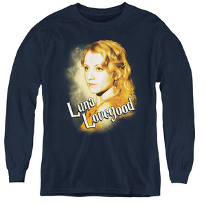 AN OFFCIALLY LICENSED HARRY POTTER LUNA CLOSEUP YOUTH LONG SLEEVE T-SHIRT NAVY