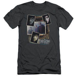 AN OFFCIALLY LICENSED HARRY POTTER TRIO COLLAGE MEN'S PREMIUM SLIM FIT T-SHIRT CHARCOAL