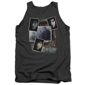AN OFFCIALLY LICENSED HARRY POTTER TRIO COLLAGE ADULT UNISEX TANK TOP CHARCOAL