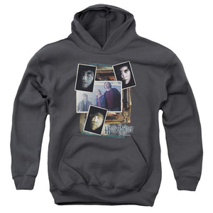 AN OFFCIALLY LICENSED HARRY POTTER TRIO COLLAGE YOUTH HOODIE CHARCOAL