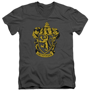 AN OFFCIALLY LICENSED HARRY POTTER GRYFFINDOR CREST MEN'S V-NECK T-SHIRT CHARCOAL