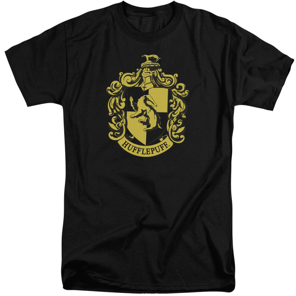 AN OFFCIALLY LICENSED HARRY POTTER HUFFLEPUFF CREST MEN'S TALL FIT T-SHIRT BLACK