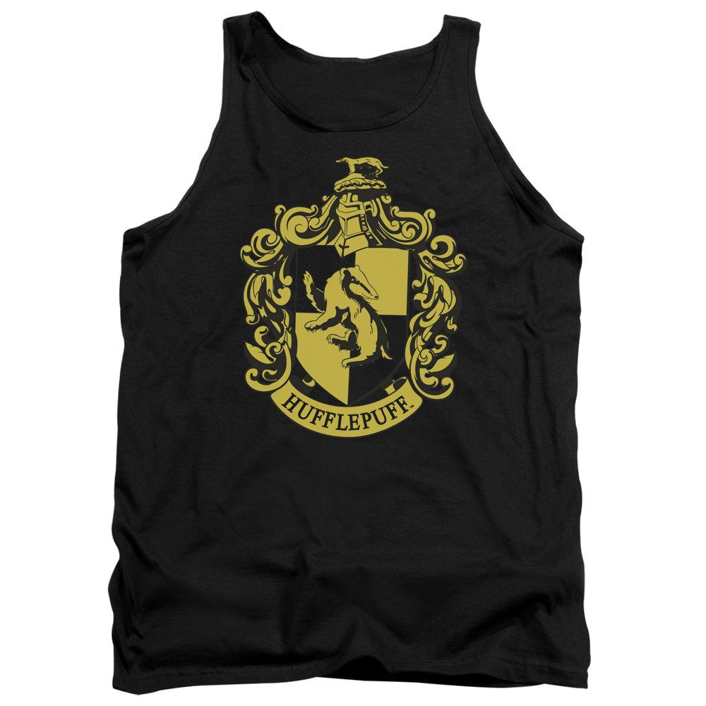 AN OFFCIALLY LICENSED HARRY POTTER HUFFLEPUFF CREST ADULT UNISEX TANK TOP BLACK