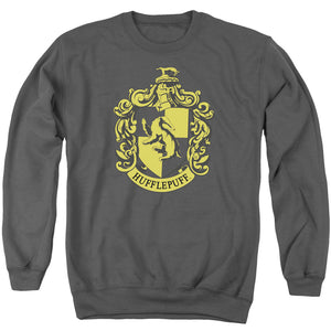 AN OFFCIALLY LICENSED HARRY POTTER HUFFLEPUFF CREST ADULT UNISEX CREWNECK SWEATSHIRT CHARCOAL