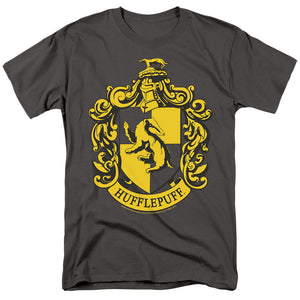 AN OFFCIALLY LICENSED HARRY POTTER HUFFLEPUFF CREST MEN'S REGULAR FIT T-SHIRT CHARCOAL