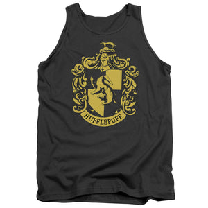 AN OFFCIALLY LICENSED HARRY POTTER HUFFLEPUFF CREST ADULT UNISEX TANK TOP CHARCOAL
