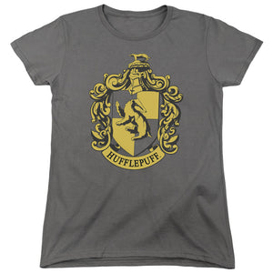 AN OFFCIALLY LICENSED HARRY POTTER HUFFLEPUFF CREST WOMEN'S REGULAR FIT T-SHIRT CHARCOAL