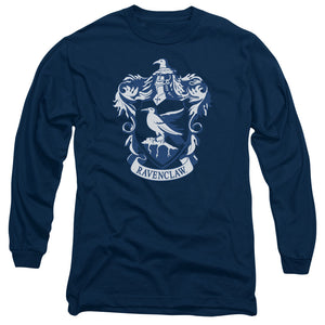 AN OFFCIALLY LICENSED HARRY POTTER RAVENCLAW CREST MEN'S LONG SLEEVE T-SHIRT NAVY