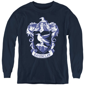 AN OFFCIALLY LICENSED HARRY POTTER RAVENCLAW CREST YOUTH LONG SLEEVE T-SHIRT NAVY