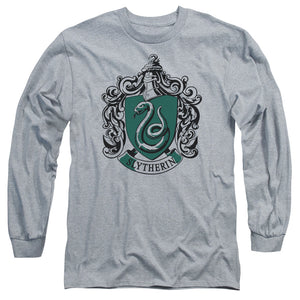 AN OFFCIALLY LICENSED HARRY POTTER SLYTHERIN CREST MEN'S LONG SLEEVE T-SHIRT ATHLETIC HEATHER