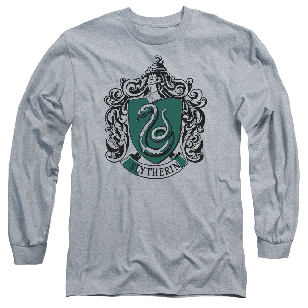 AN OFFCIALLY LICENSED HARRY POTTER SLYTHERIN CREST MEN'S LONG SLEEVE T-SHIRT ATHLETIC HEATHER