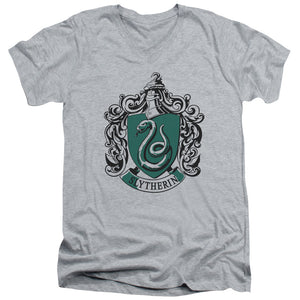 AN OFFCIALLY LICENSED HARRY POTTER SLYTHERIN CREST MEN'S V-NECK T-SHIRT ATHLETIC HEATHER