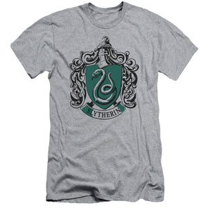 AN OFFCIALLY LICENSED HARRY POTTER SLYTHERIN CREST MEN'S PREMIUM SLIM FIT T-SHIRT ATHLETIC HEATHER