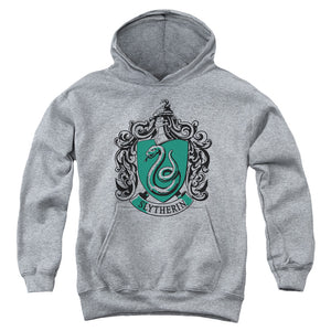 AN OFFCIALLY LICENSED HARRY POTTER SLYTHERIN CREST YOUTH HOODIE ATHLETIC HEATHER