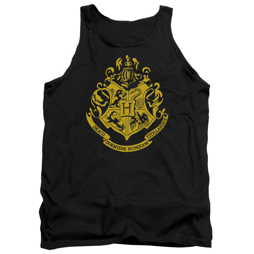 AN OFFCIALLY LICENSED HARRY POTTER HOGWARTS CREST ADULT UNISEX TANK TOP BLACK