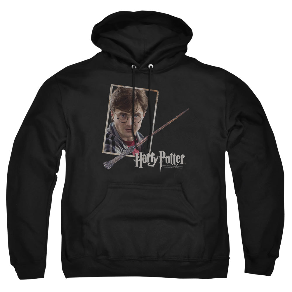 AN OFFCIALLY LICENSED HARRY POTTER HARRYS WAND PORTRAIT ADULT UNISEX PULLOVER HOODIE BLACK