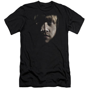 AN OFFCIALLY LICENSED HARRY POTTER RON POSTER HEAD MEN'S PREMIUM SLIM FIT T-SHIRT BLACK