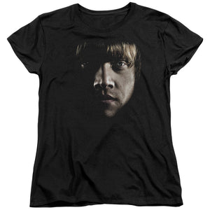AN OFFCIALLY LICENSED HARRY POTTER RON POSTER HEAD WOMEN'S REGULAR FIT T-SHIRT BLACK