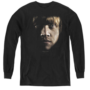AN OFFCIALLY LICENSED HARRY POTTER RON POSTER HEAD YOUTH LONG SLEEVE T-SHIRT BLACK