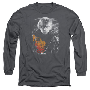 AN OFFCIALLY LICENSED HARRY POTTER RON PORTRAIT MEN'S LONG SLEEVE T-SHIRT CHARCOAL
