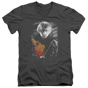 AN OFFCIALLY LICENSED HARRY POTTER RON PORTRAIT MEN'S V-NECK T-SHIRT CHARCOAL