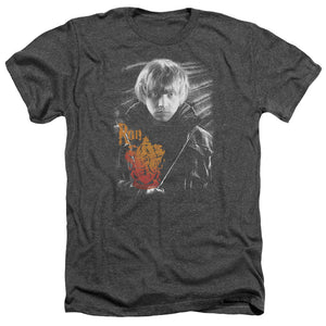 AN OFFCIALLY LICENSED HARRY POTTER RON PORTRAIT MEN'S HEATHER T-SHIRT CHARCOAL