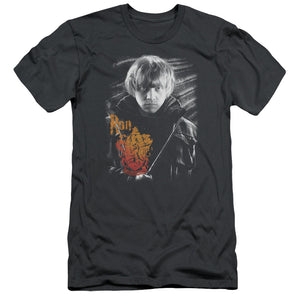 AN OFFCIALLY LICENSED HARRY POTTER RON PORTRAIT MEN'S PREMIUM SLIM FIT T-SHIRT CHARCOAL