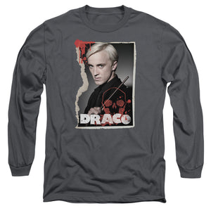 AN OFFCIALLY LICENSED HARRY POTTER DRACO FRAME MEN'S LONG SLEEVE T-SHIRT CHARCOAL
