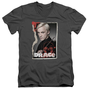 AN OFFCIALLY LICENSED HARRY POTTER DRACO FRAME MEN'S V-NECK T-SHIRT CHARCOAL
