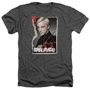 AN OFFCIALLY LICENSED HARRY POTTER DRACO FRAME MEN'S HEATHER T-SHIRT CHARCOAL