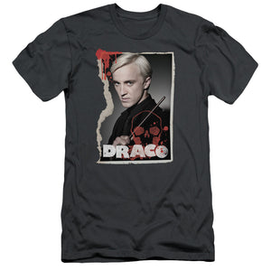 AN OFFCIALLY LICENSED HARRY POTTER DRACO FRAME MEN'S PREMIUM SLIM FIT T-SHIRT CHARCOAL