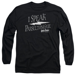 AN OFFCIALLY LICENSED HARRY POTTER I SPEAK PARSELTONGUE MEN'S LONG SLEEVE T-SHIRT BLACK