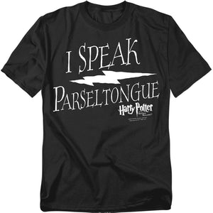 AN OFFCIALLY LICENSED HARRY POTTER I SPEAK PARSELTONGUE MEN'S REGULAR FIT T-SHIRT BLACK