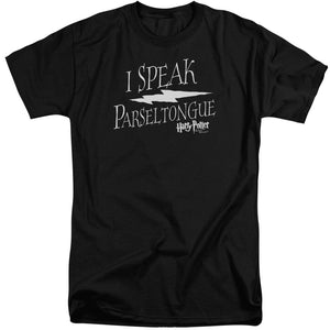 AN OFFCIALLY LICENSED HARRY POTTER I SPEAK PARSELTONGUE MEN'S TALL FIT T-SHIRT BLACK