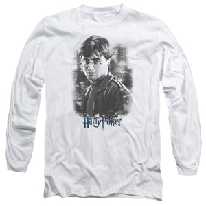 AN OFFCIALLY LICENSED HARRY POTTER HARRY IN THE WOODS MEN'S LONG SLEEVE T-SHIRT WHITE