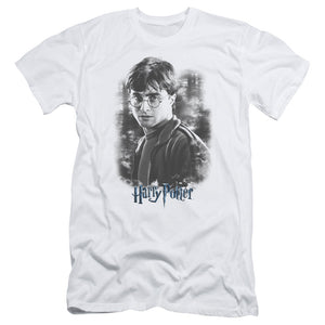 AN OFFCIALLY LICENSED HARRY POTTER HARRY IN THE WOODS MEN'S PREMIUM SLIM FIT T-SHIRT WHITE